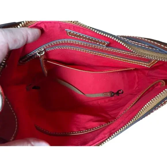 Dooney & Bourke Ostrich Collection Hobo Bag White Ivory Leather Brown Trim - Picture 10 of 12